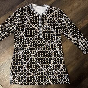 J.McLaughlin Women's Tunic Top Black Gold Chain Print Catalina Cloth Blouse Sz M